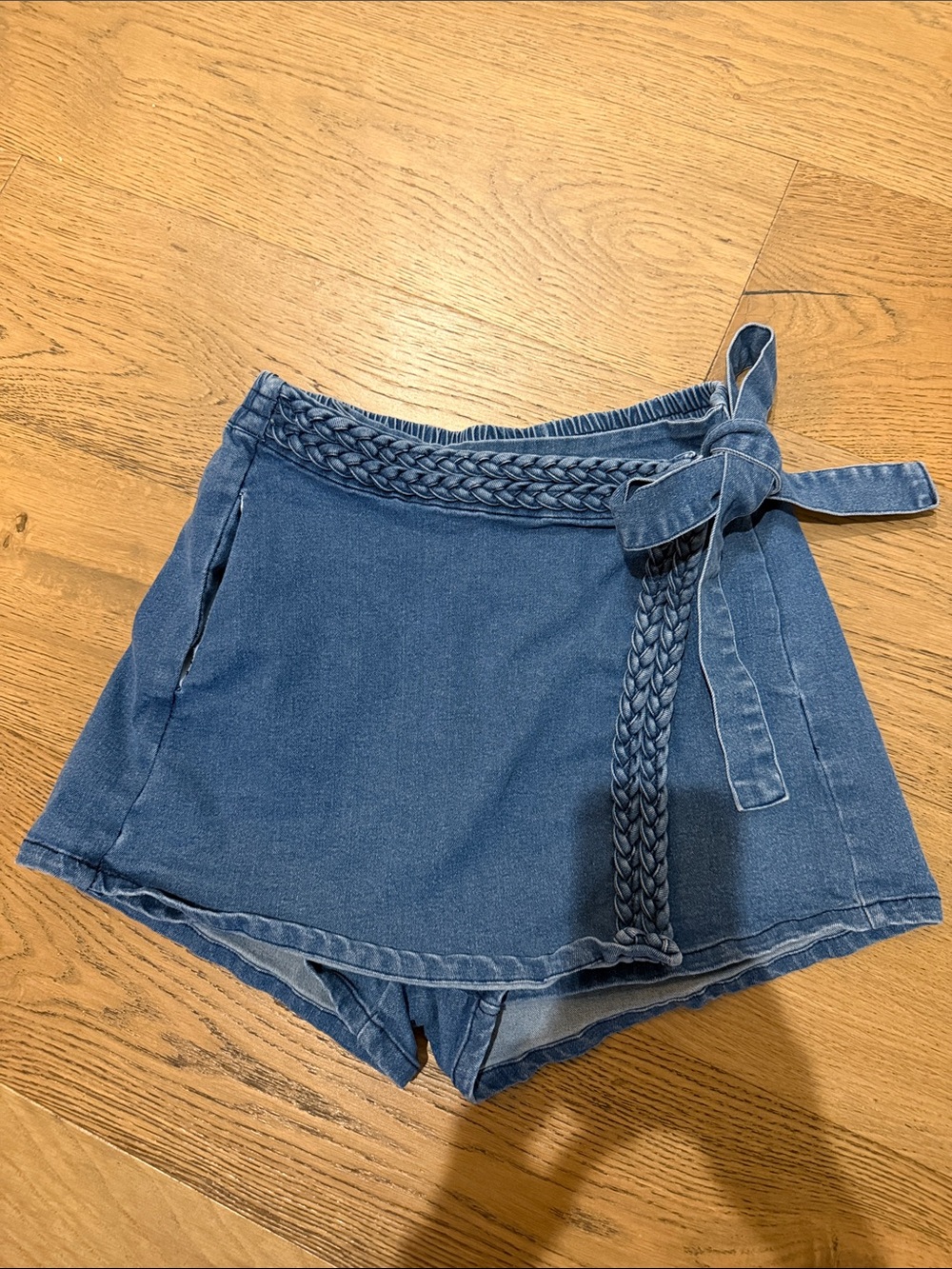 entro Braided-Waist Denim-Style Skort - Blue